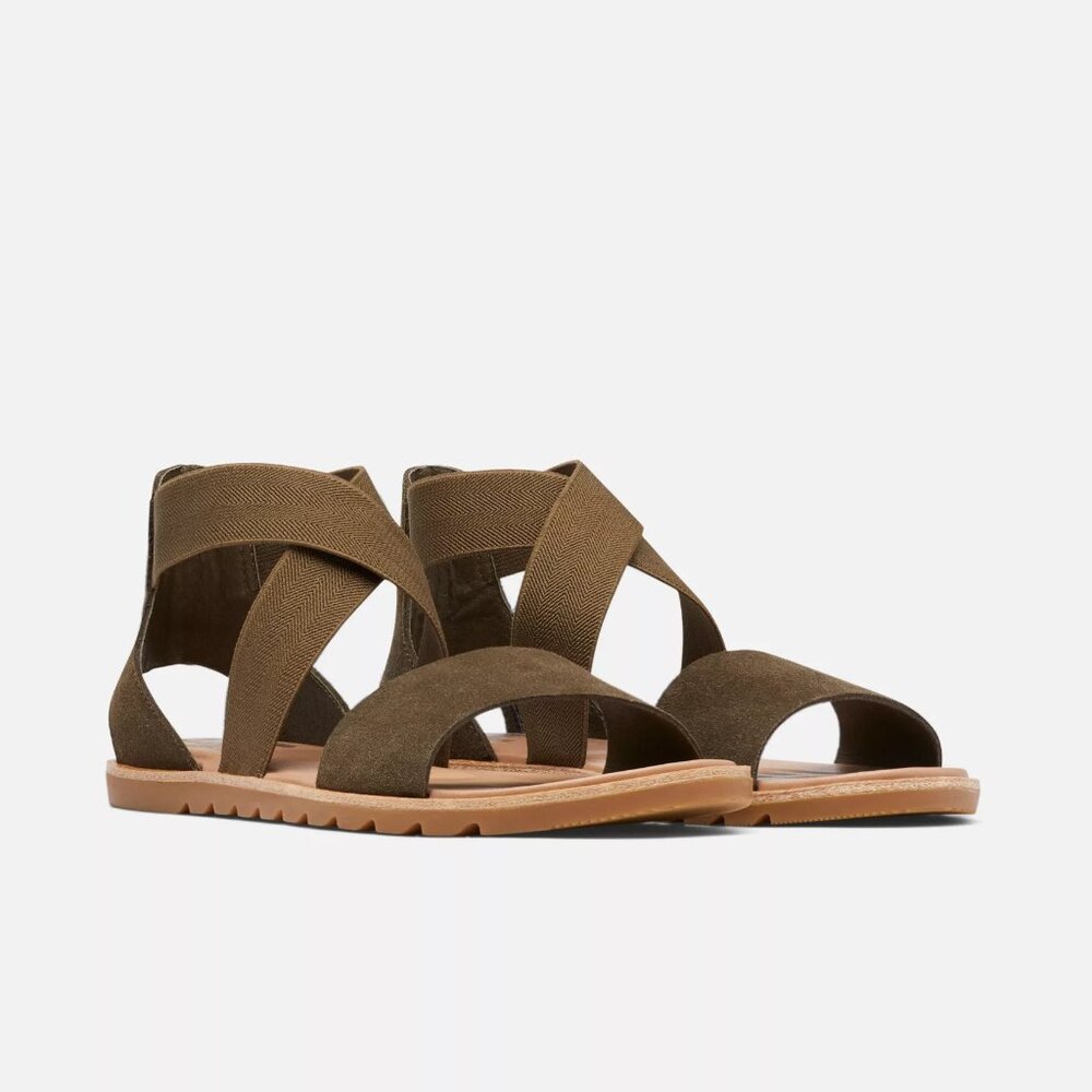 Sorel Women's Olive Green Ella II Stretch Cross-strap Flat Sandal